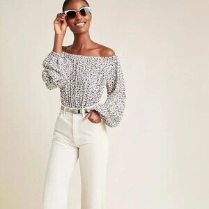 Anthropologie Off The Shoulder Cascais Top Womens Size M Neutral Animal Print